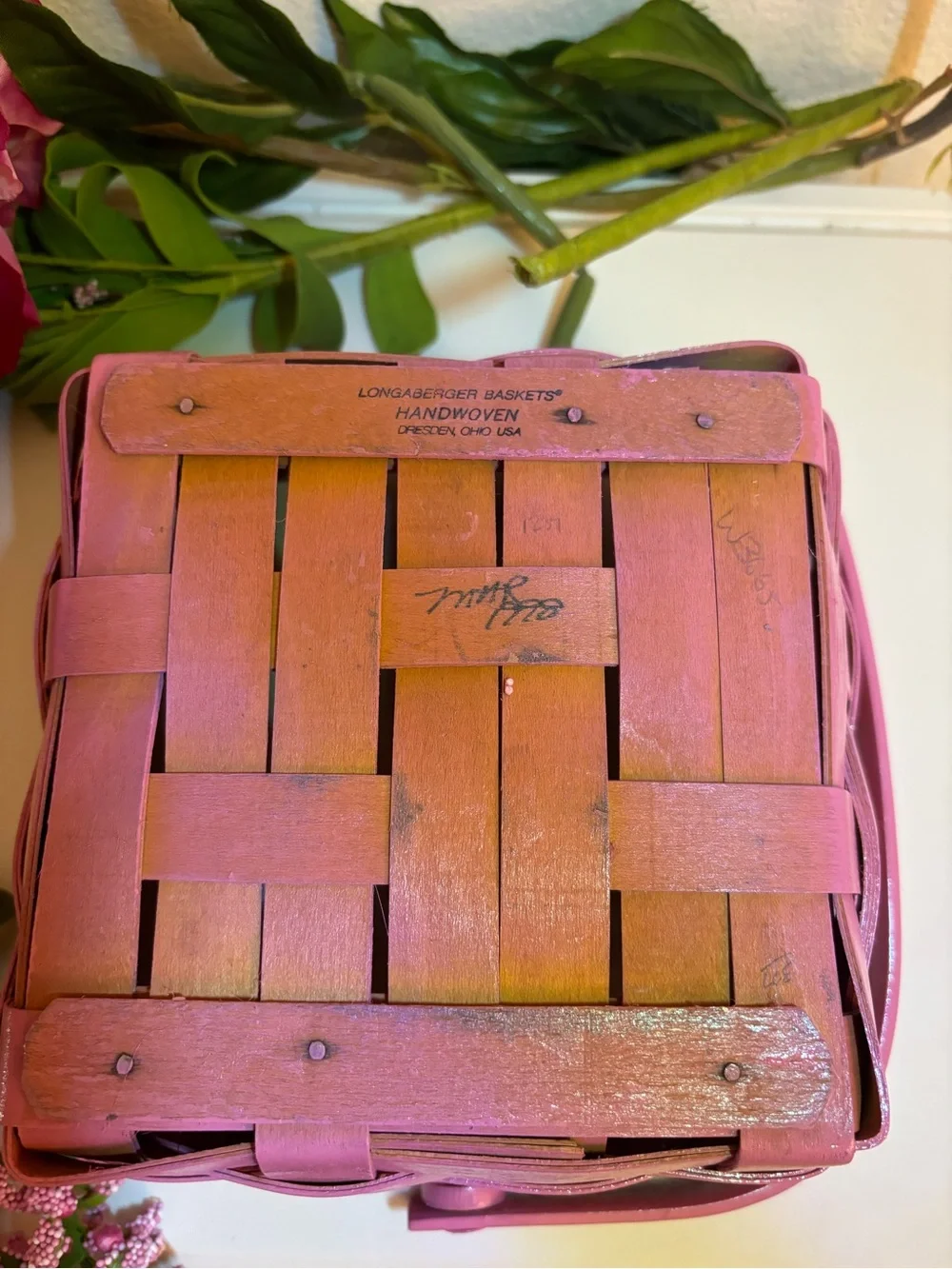Vintage Longaberger 1998 Medium Berry Basket, Glossy Pink, 7.5” W, 3.75” H
